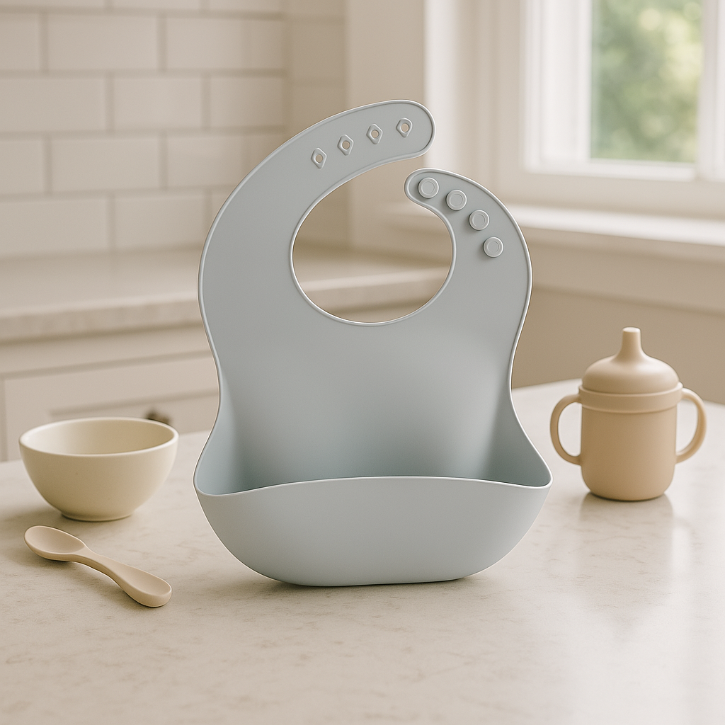 Grey waterproof silicone bib