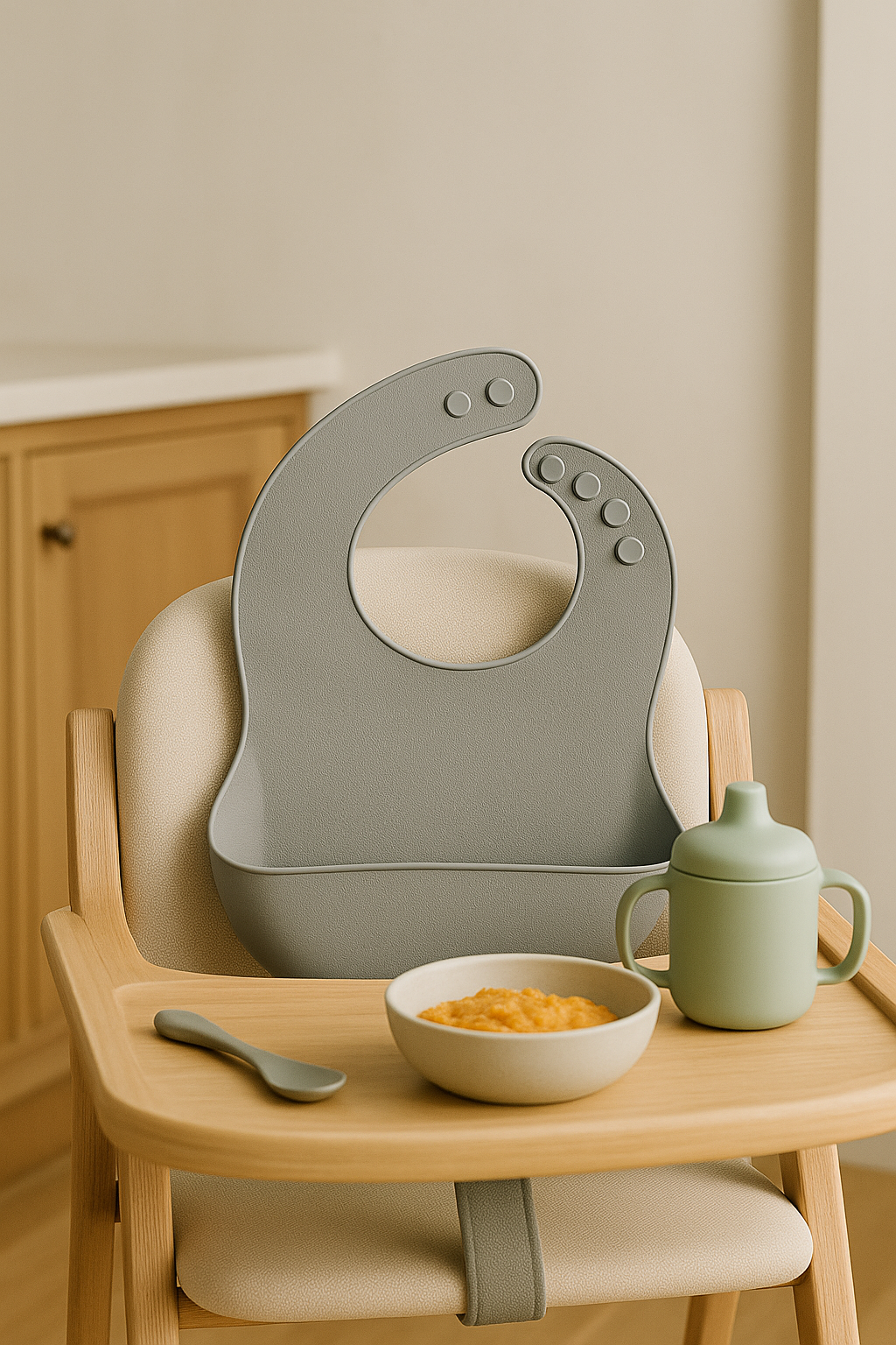 Grey waterproof silicone bib